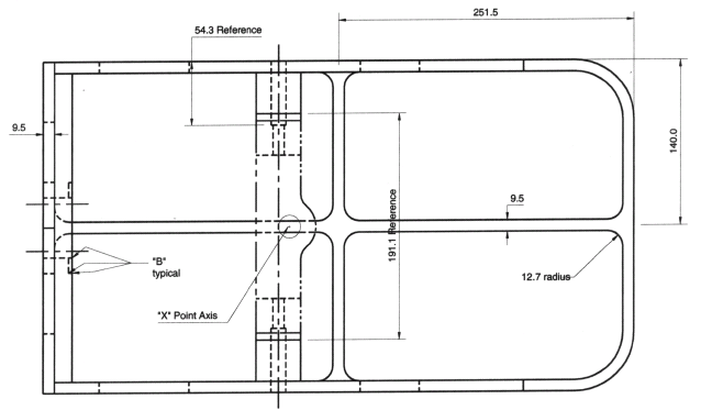 Diagram showing Plan View, Static Force Application Test Device with measurements and descriptions