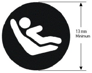 Diagram showing Lower Universal Anchorage System Symbol with measurements