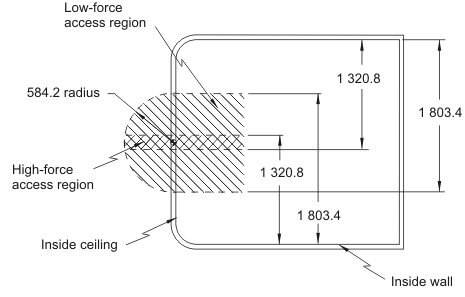 Diagram showing the Roof Emergency Exit with measurements and descriptions