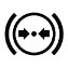 Symbol showing, in contour, between parentheses, a circle containing two horizontal arrows converging towards a point at the center of the circle.