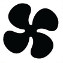 Symbol showing, in silhouette, the front view of a fan with four blades.