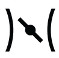 Symbol showing two vertical lines curving inwards and framing a central point crossed by a straight oblique line extending from the top left to the bottom right.