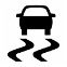 Symbol showing, in silhouette, the back view of a car above two thick, squiggly, vertical lines.